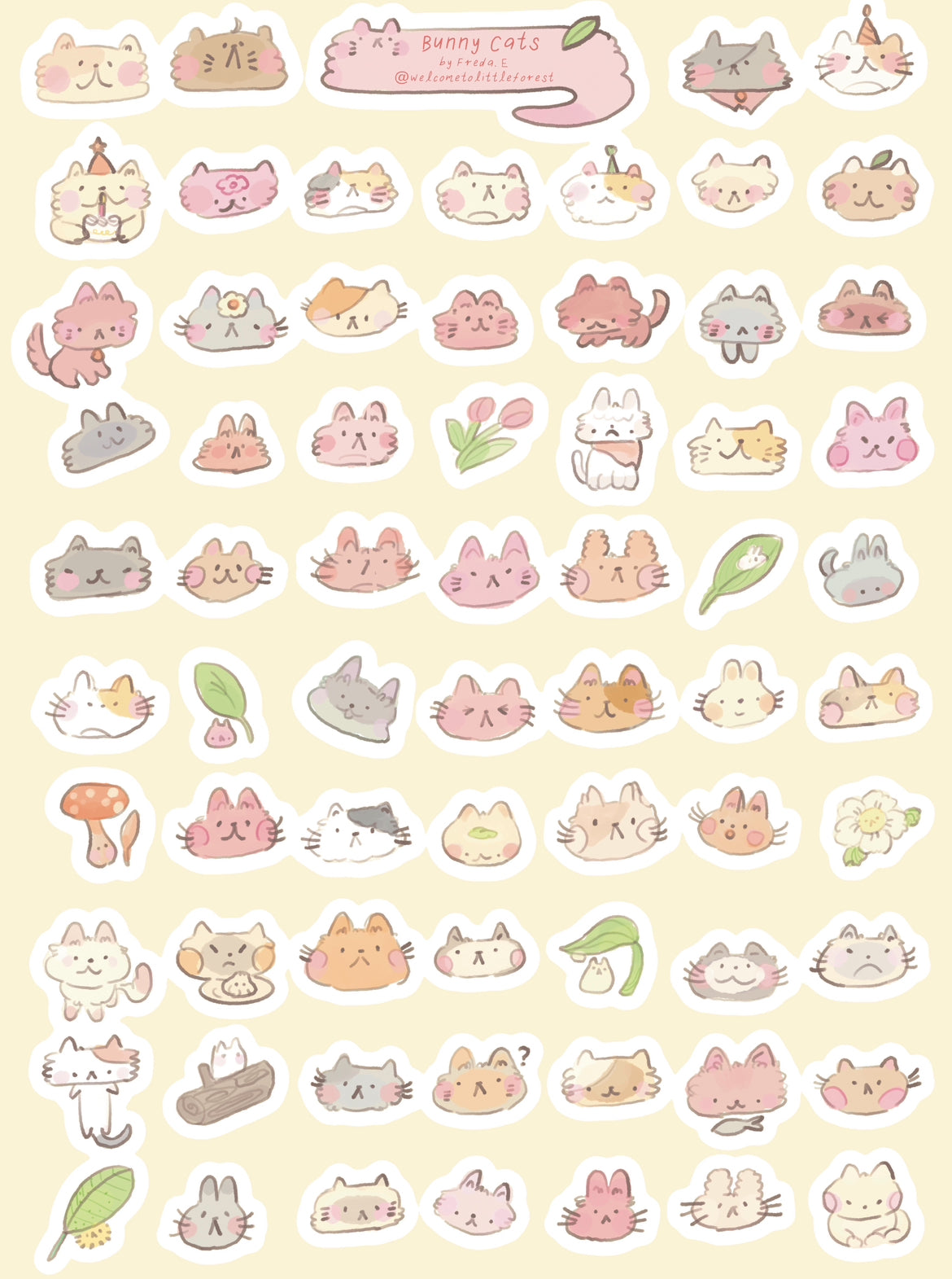 Bunny Cats Big Sticker sheet