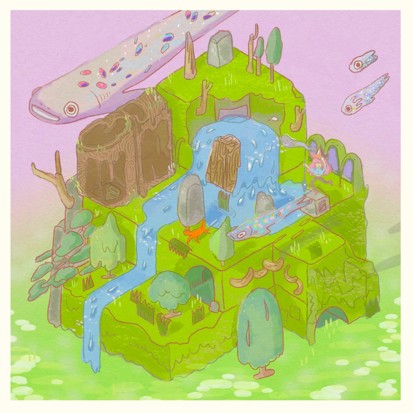 Ghost Forest Isometric art print Large - Little Forest Art Prints (LFP 004)
