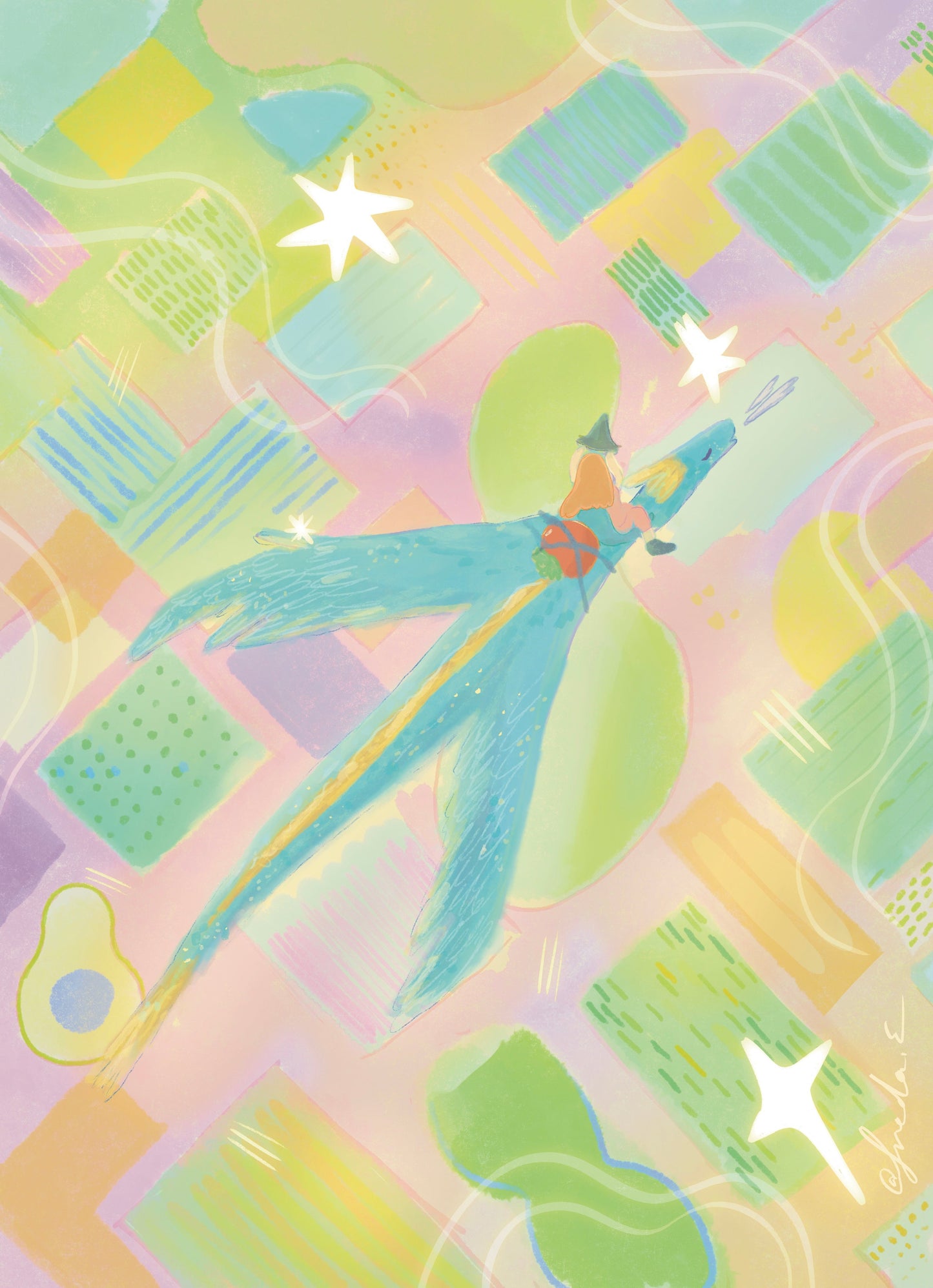 Dragon Pastel Field Print ( page 4 of Harvest Zine) - Little Forest Art Prints (LFP 013)