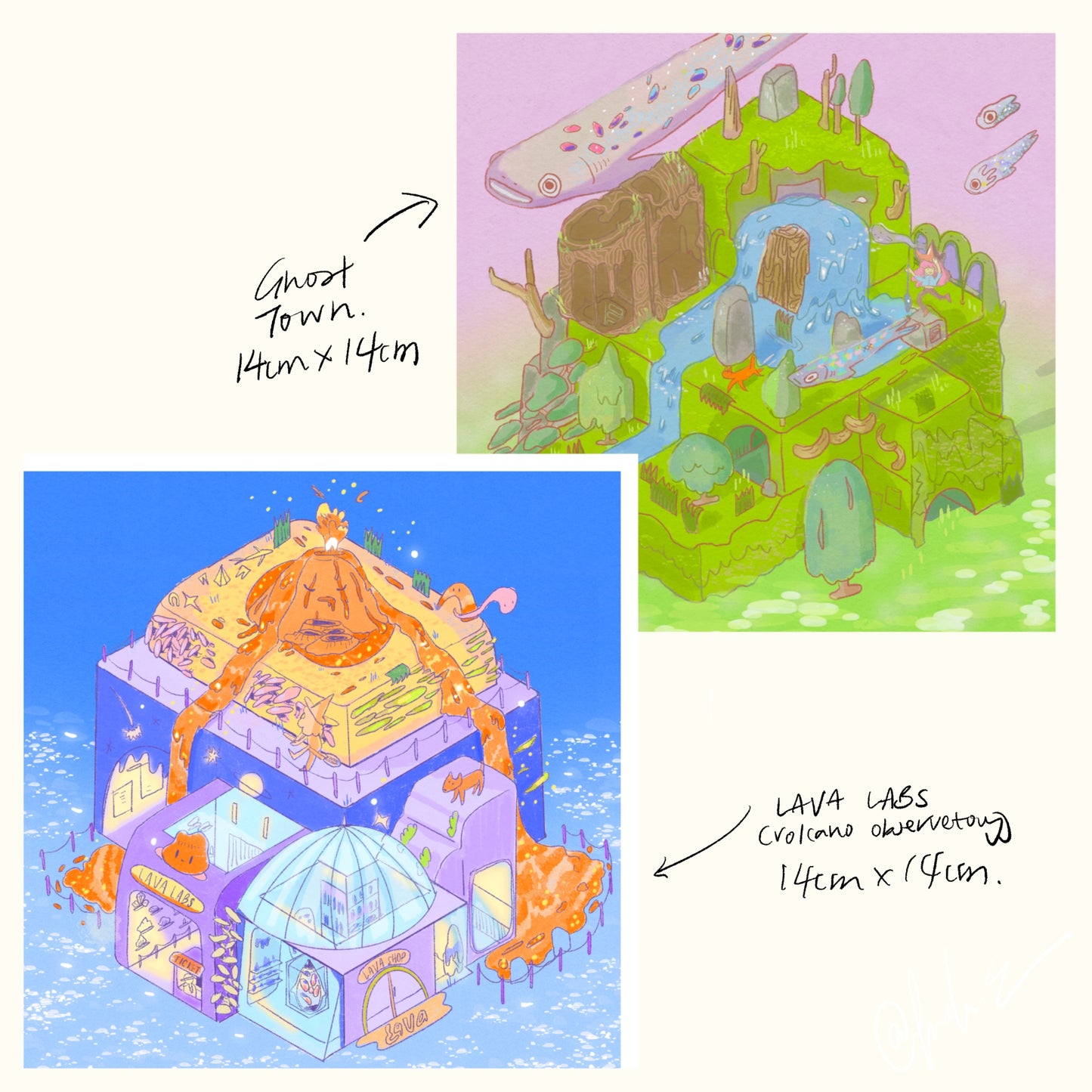 Capybara Town Isometric art print Large  - Little Forest Art Prints (LFP 006)