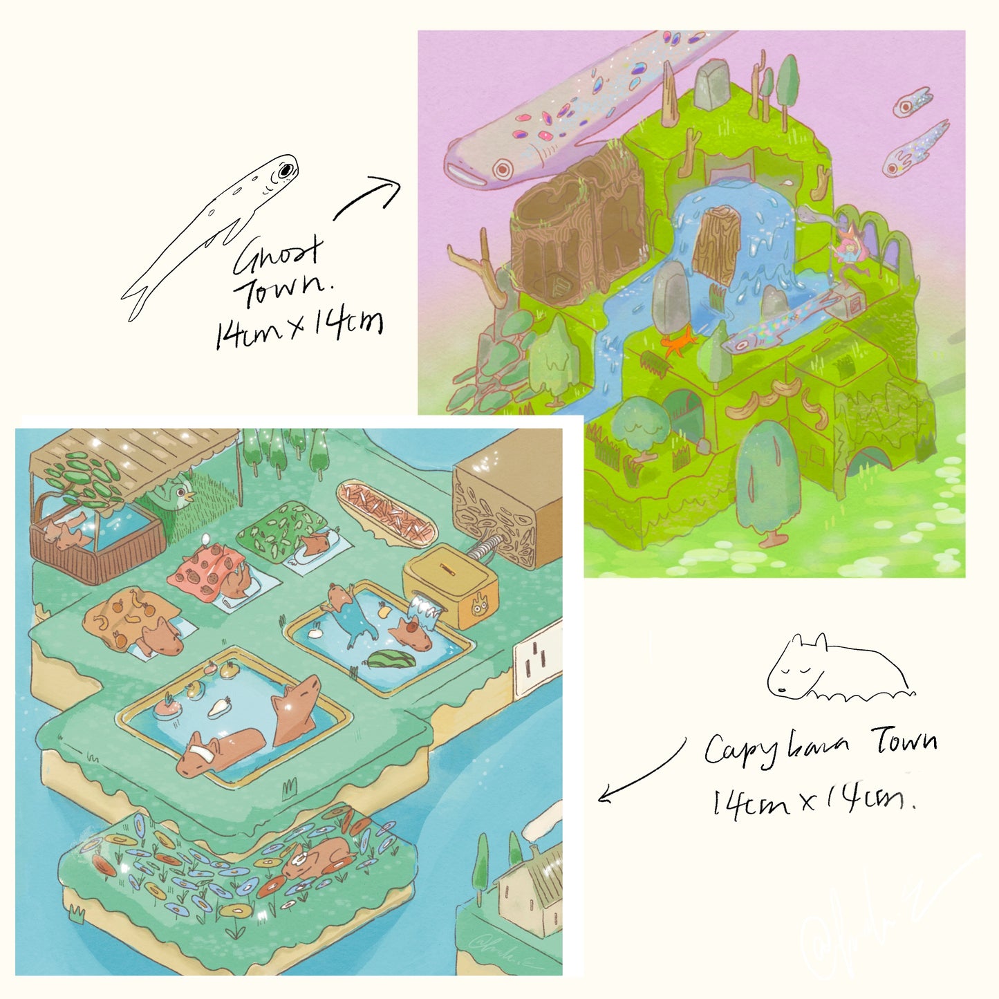 Lava Labs Volcano observatory Isometric art print Large - Little Forest Art Prints (LFP 002)