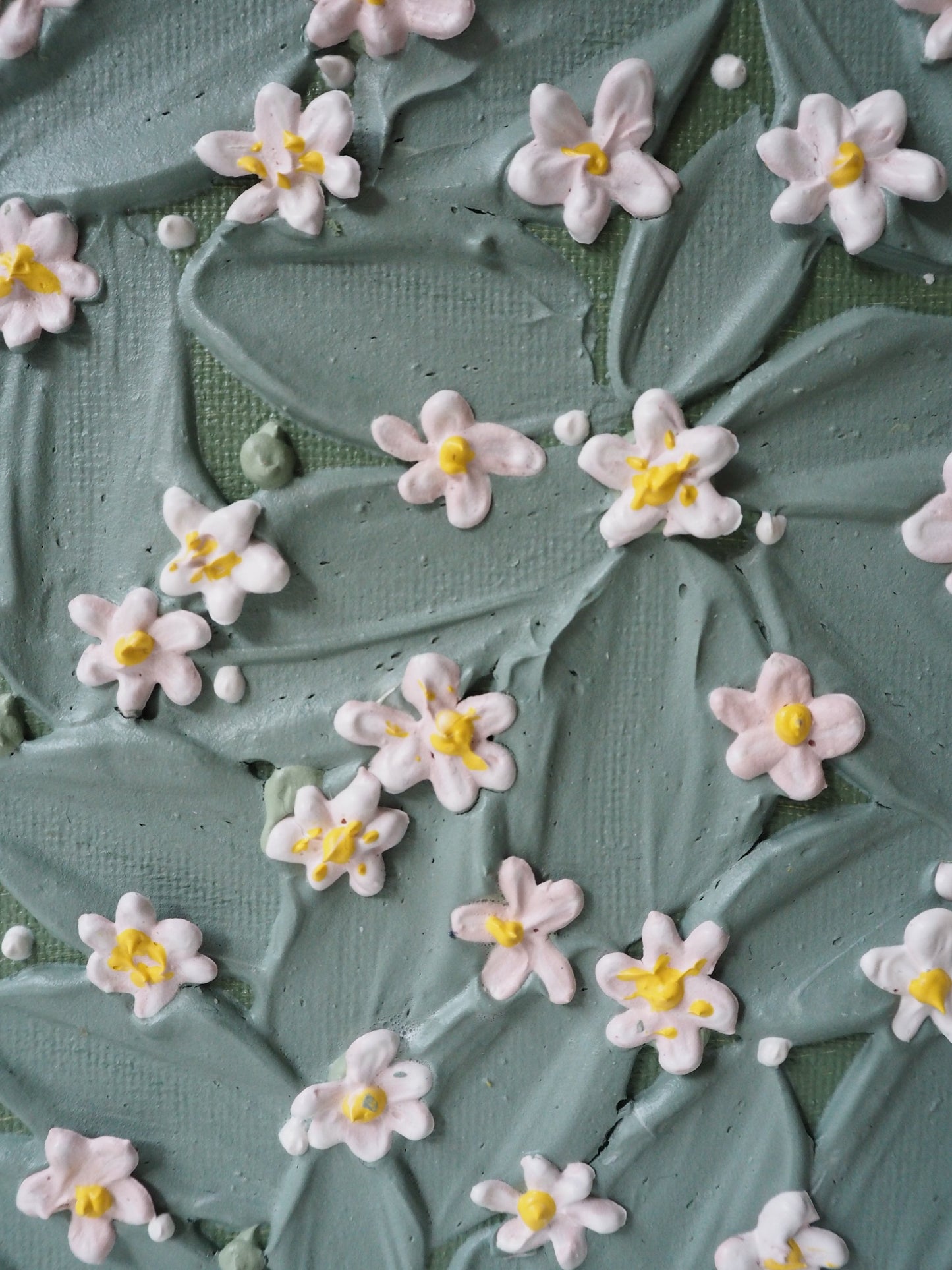Daisy on Green Leaves (mini) - Acrylic textural Art