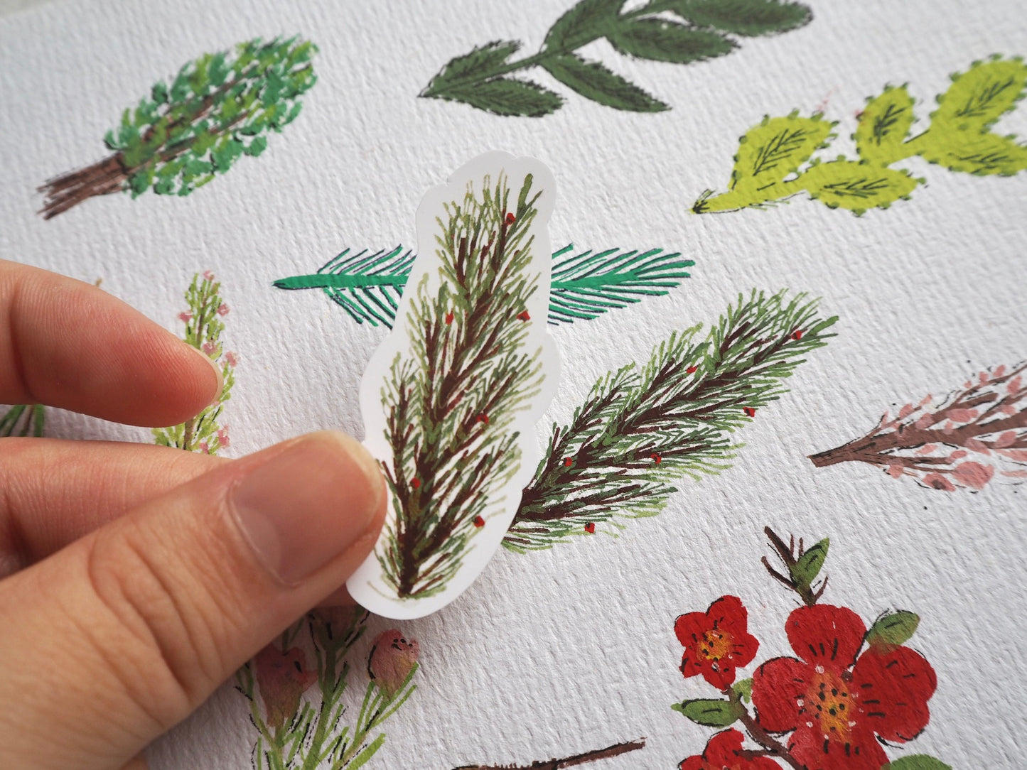 5 Painted Gouache Flowers and Branches Sticker Set (LFSO)