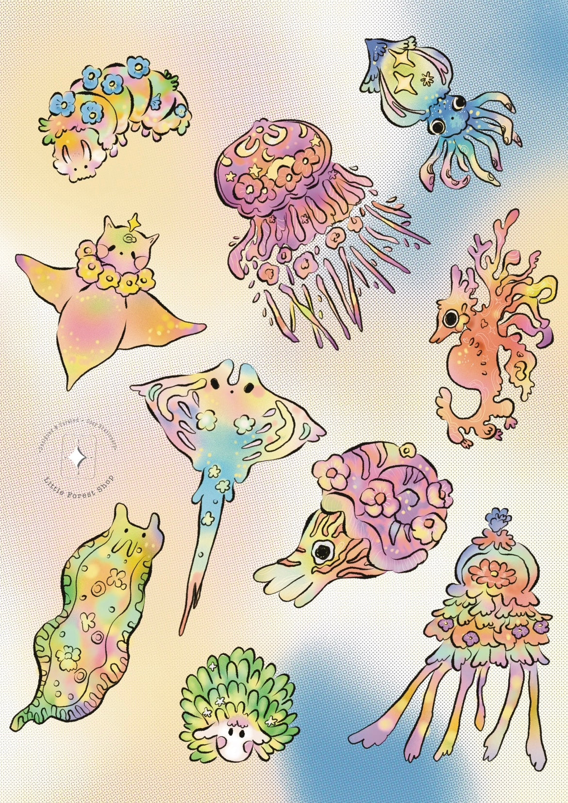 Marine Flower Sea creatures Print A4