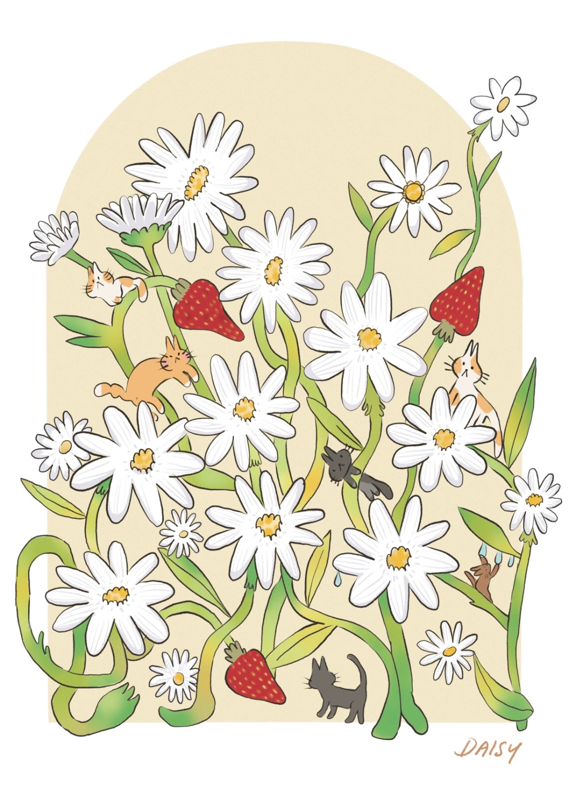 Daisy with Cats Print A4 or A5