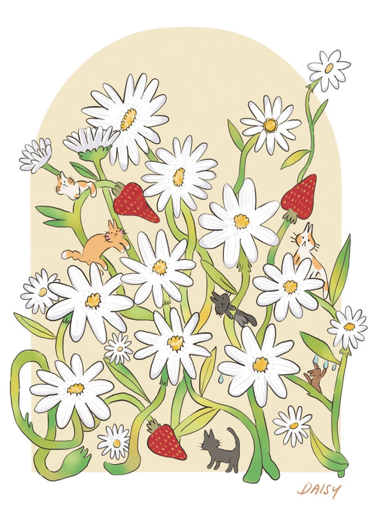 Daisy with Cats Print A4 or A5