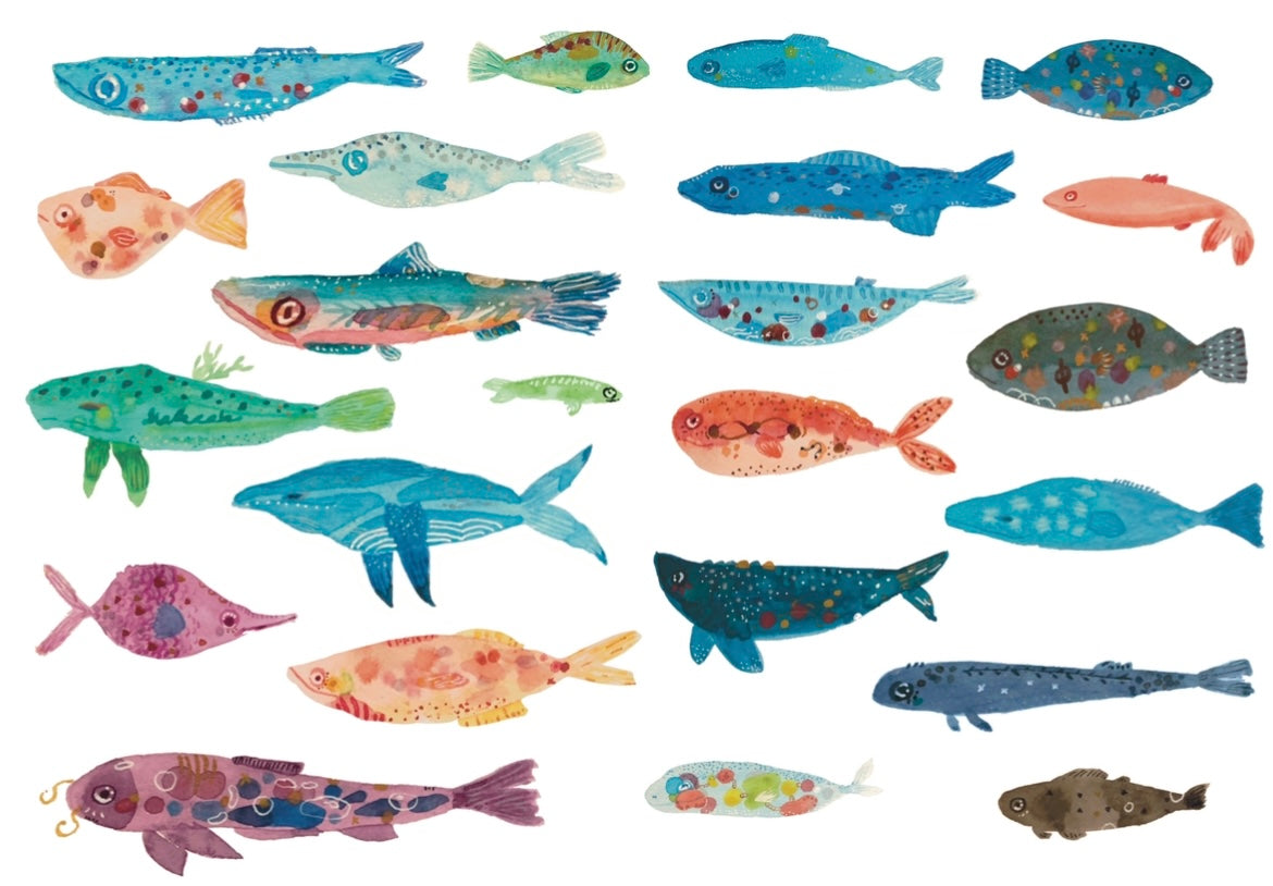 Fishy Creatures in watercolor - Sticker sheet