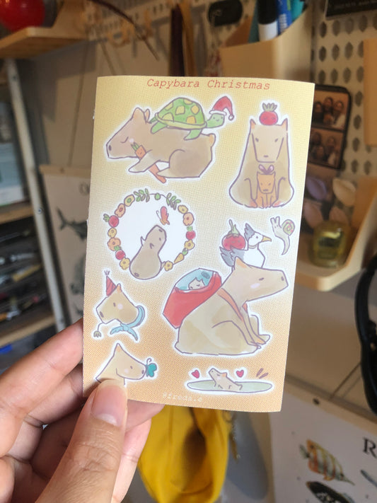 Capybara Christmas Sticker Sheet ( Comes with bonus Sticker!) (LFSO)