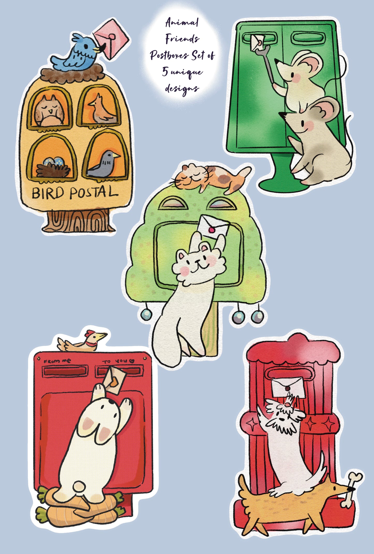 Cute Bunny and Animal Friends Postcards Collection - Die Cut Assorted Shapes