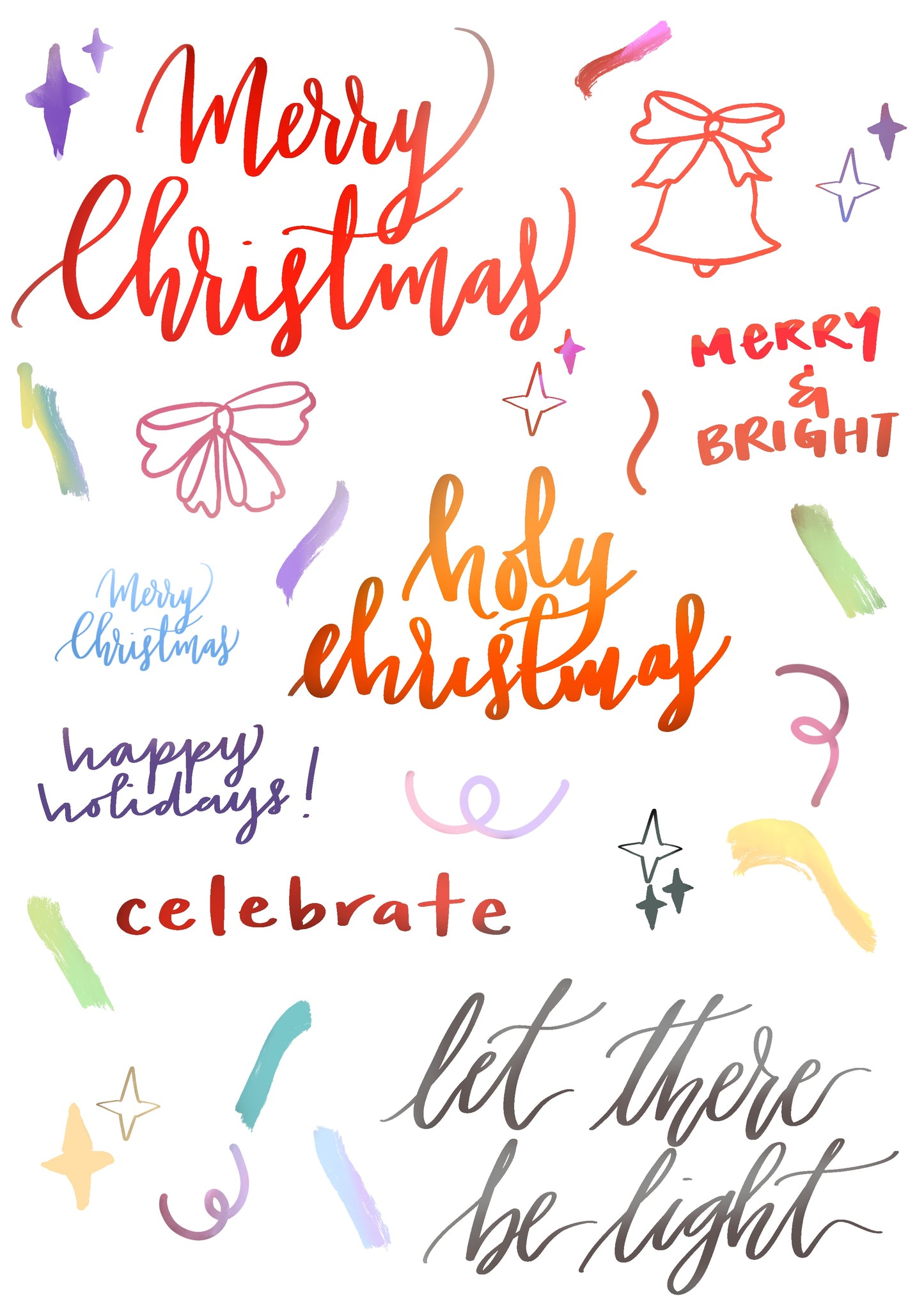 Merry Christmas Words Deco - Rub-on Stickers/ Transfer Stickers 022 (LFSO)