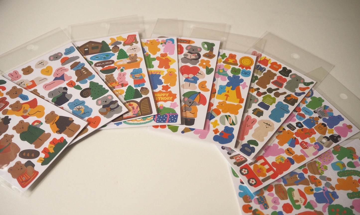 Cute animals bright colours sticker single sheet  Korean style bear bunny and koala RESTOCKED!