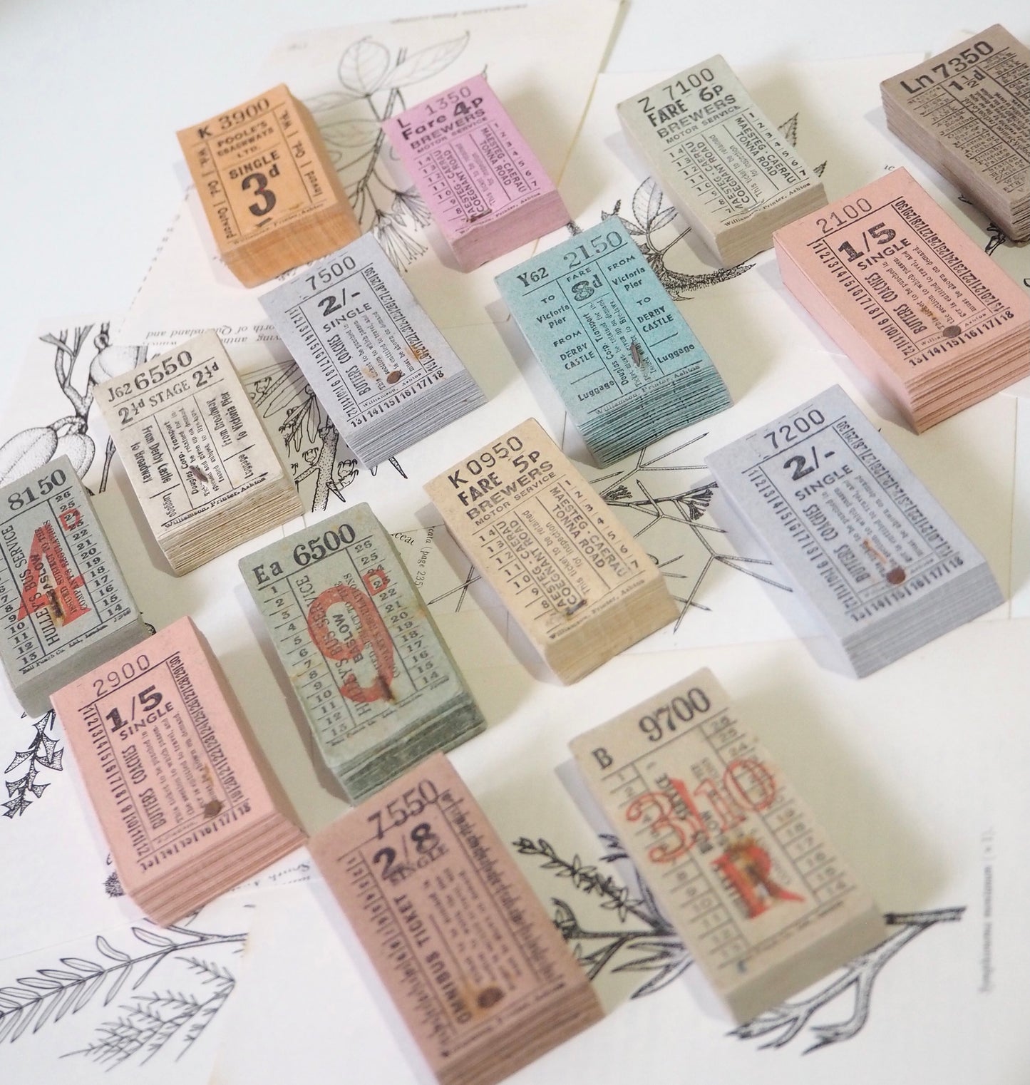 A Stack of 50 Real Vintage Transport Tickets (Bus/ Tram/Train)