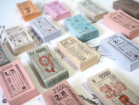 A Stack of 50 Real Vintage Transport Tickets (Bus/ Tram/Train)