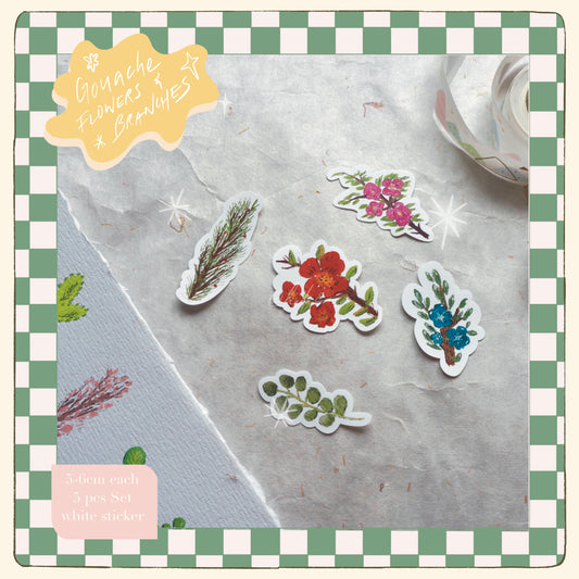 5 Painted Gouache Flowers and Branches Sticker Set (LFSO)